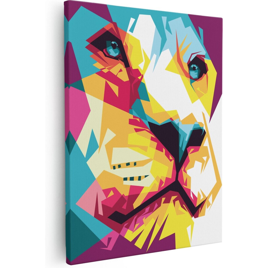 Artaza Canvas Schilderij Gekleurde Leeuwin - Abstract - Kleur - 80x100 - Groot - Foto Op Canvas - Canvas Print afbeelding 1