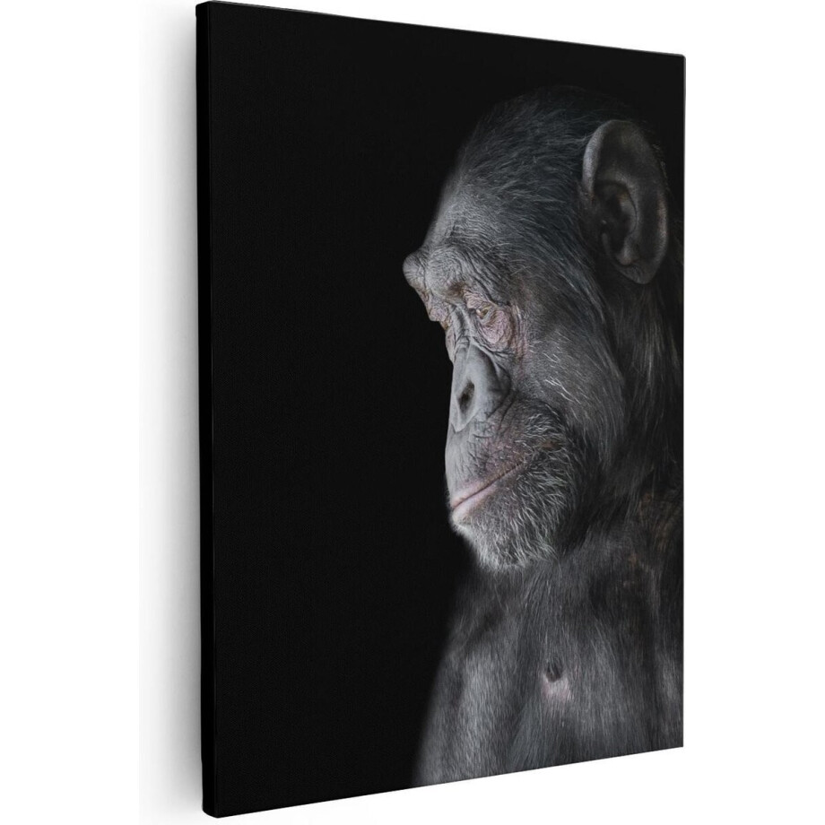 Artaza Canvas Schilderij Chimpansee Aap Op Zwart Achtergrond - 40x50 - Foto Op Canvas - Canvas Print afbeelding 1