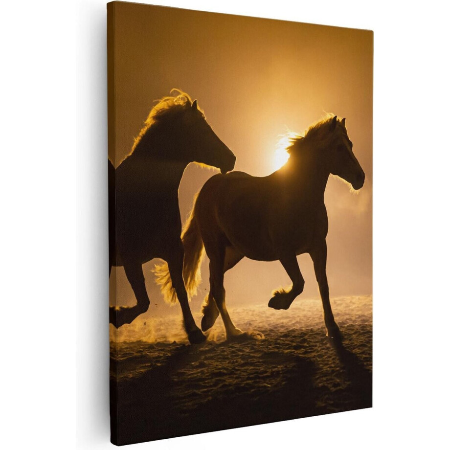 Artaza Canvas Schilderij Paarden - 80x100 cm - Groot - Wanddecoratie Zonsondergang - Muurdecoratie Dieren - Schilderijen Op Canvas afbeelding 1