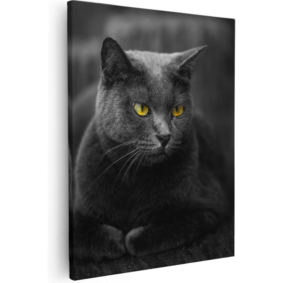 Artaza - Canvas Schilderij - Zwarte Kat Met Gele Ogen - 80x100 cm - Groot - Wanddecoratie Woonkamer - Schilderijen - Muurdecoratie afbeelding 1