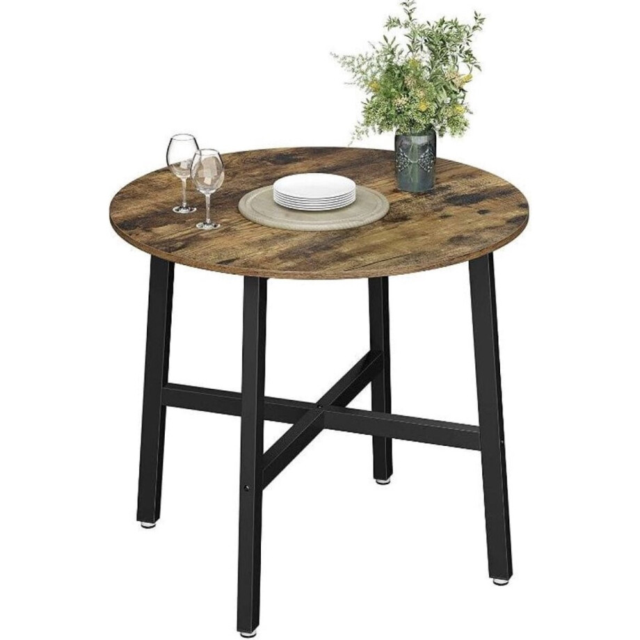 MAZAZU - Eettafel klein - Ronde keukentafel - Industrieel - Hout/Metaal - Zwart/Bruin - 80x75 afbeelding 1