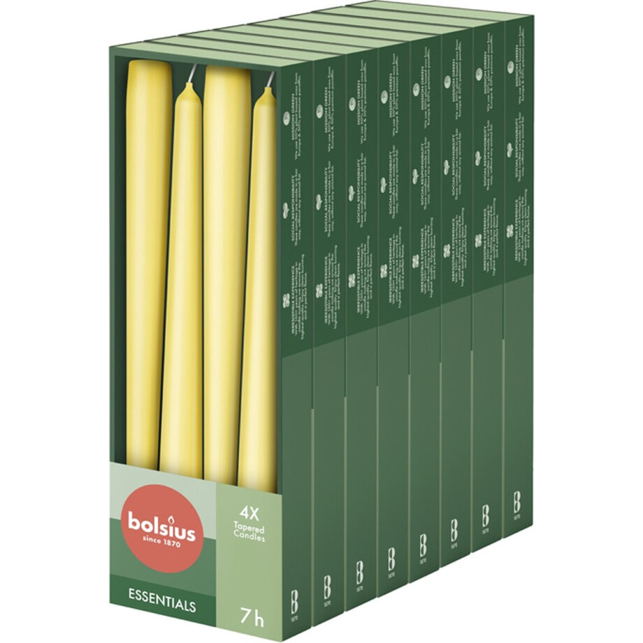 Bolsius - Gladde Dinerkaarsen - 24,5 cm - 32 stuks - Geel - Paasdecoratie Bolsius - Gladde Dinerkaarsen - 24,5 cm - 32 stuks - Geel - Paasdecoratie afbeelding 1