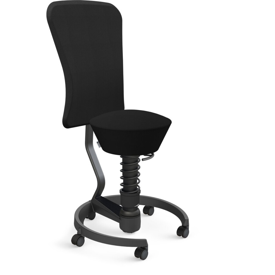 Aeris Swopper with backrest footring with castors (hard floor), black spring strut type: standard, black, spring black seat cover: wool blend Select (Gabriel), black backrest pole: black, backrest cover: wool blend Select (Gabriel), black afbeelding 1
