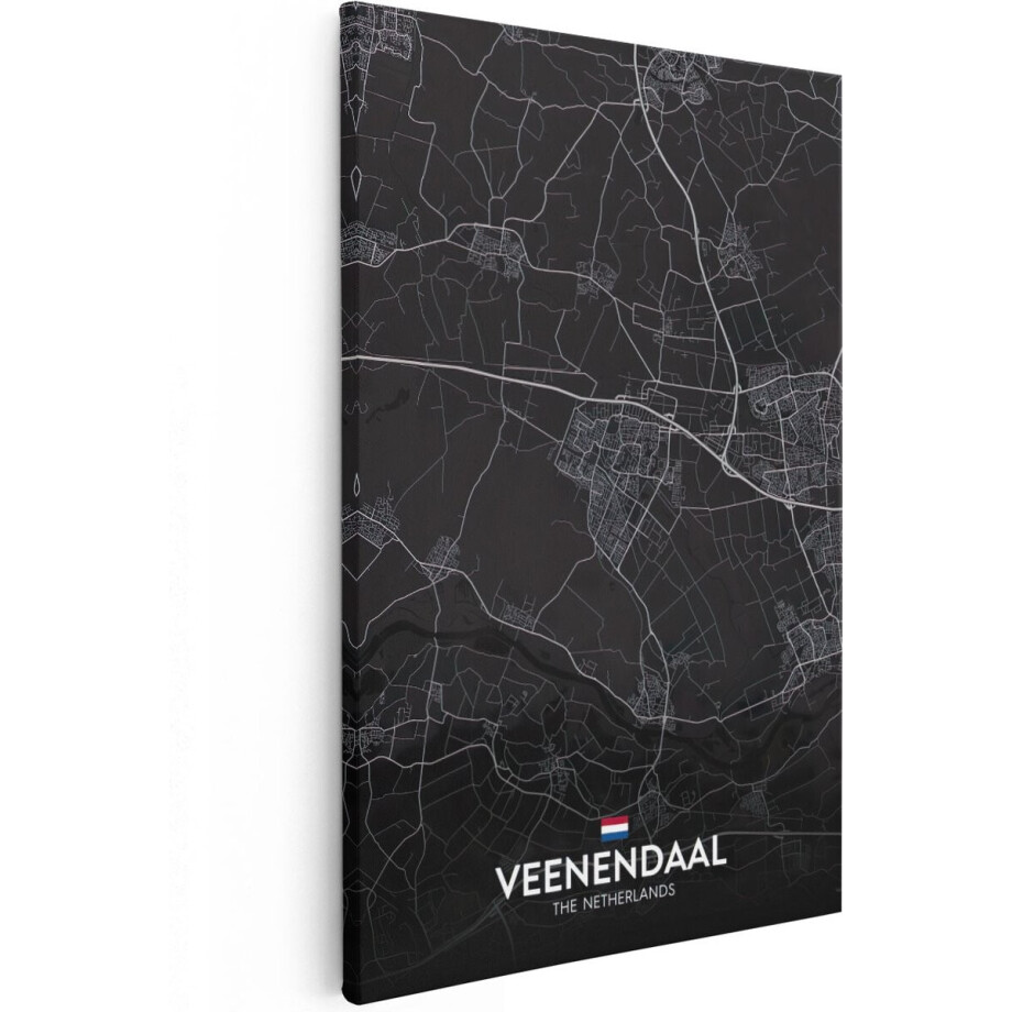 Artaza Canvas Schilderij Stadskaart Veenendaal in het Zwart - 20x30 cm - Klein - Wanddecoratie Woonkamer - Schilderijen - Muurdecoratie afbeelding 1
