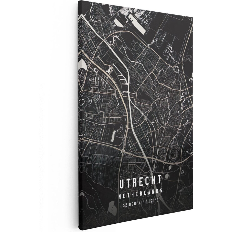 Artaza Canvas Schilderij Stadskaart Utrecht in het Zwart - 80x120 - Groot - Muurdecoratie - Canvas Print afbeelding 1