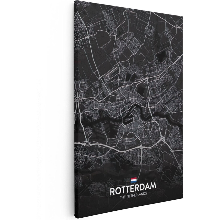 Artaza Canvas Schilderij Rotterdam - 40x60 cm - Wanddecoratie Stadskaart - Muurdecoratie Plattegrond - Schilderijen Op Canvas afbeelding 1
