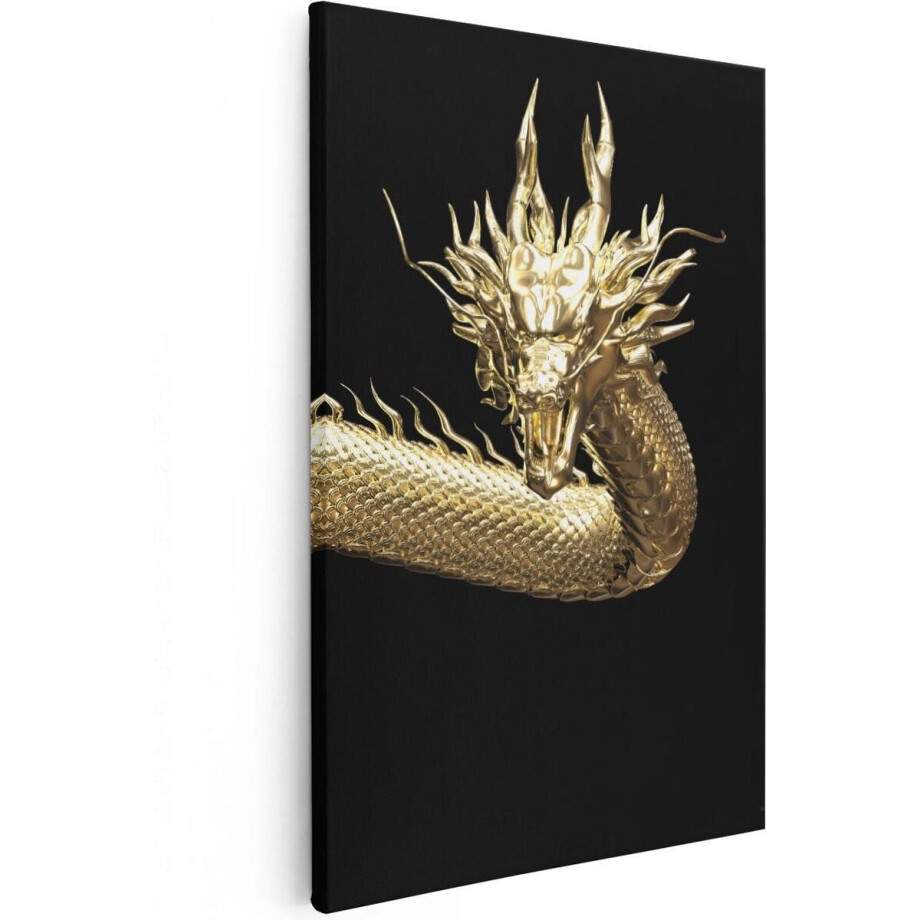 Artaza Canvas Schilderij Gouden Draak - 80x120 - Groot - Foto Op Canvas - Canvas Print afbeelding 1