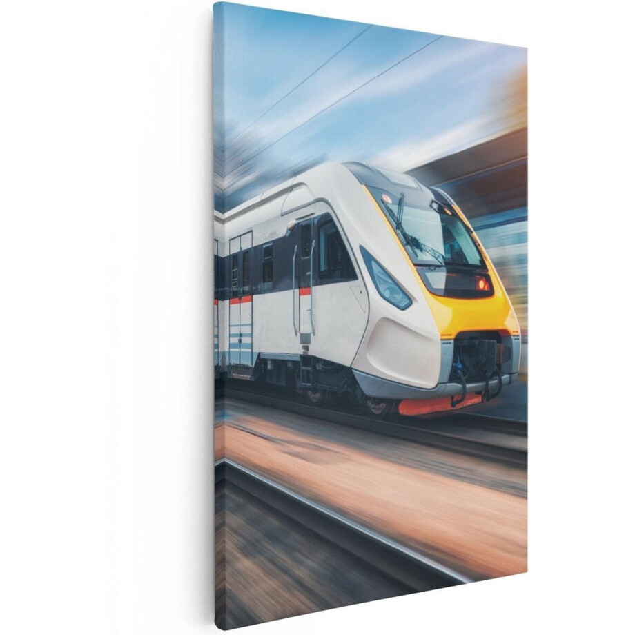 Artaza Canvas Schilderij Trein bij het Station - 60x90 - Foto Op Canvas - Canvas Print afbeelding 1