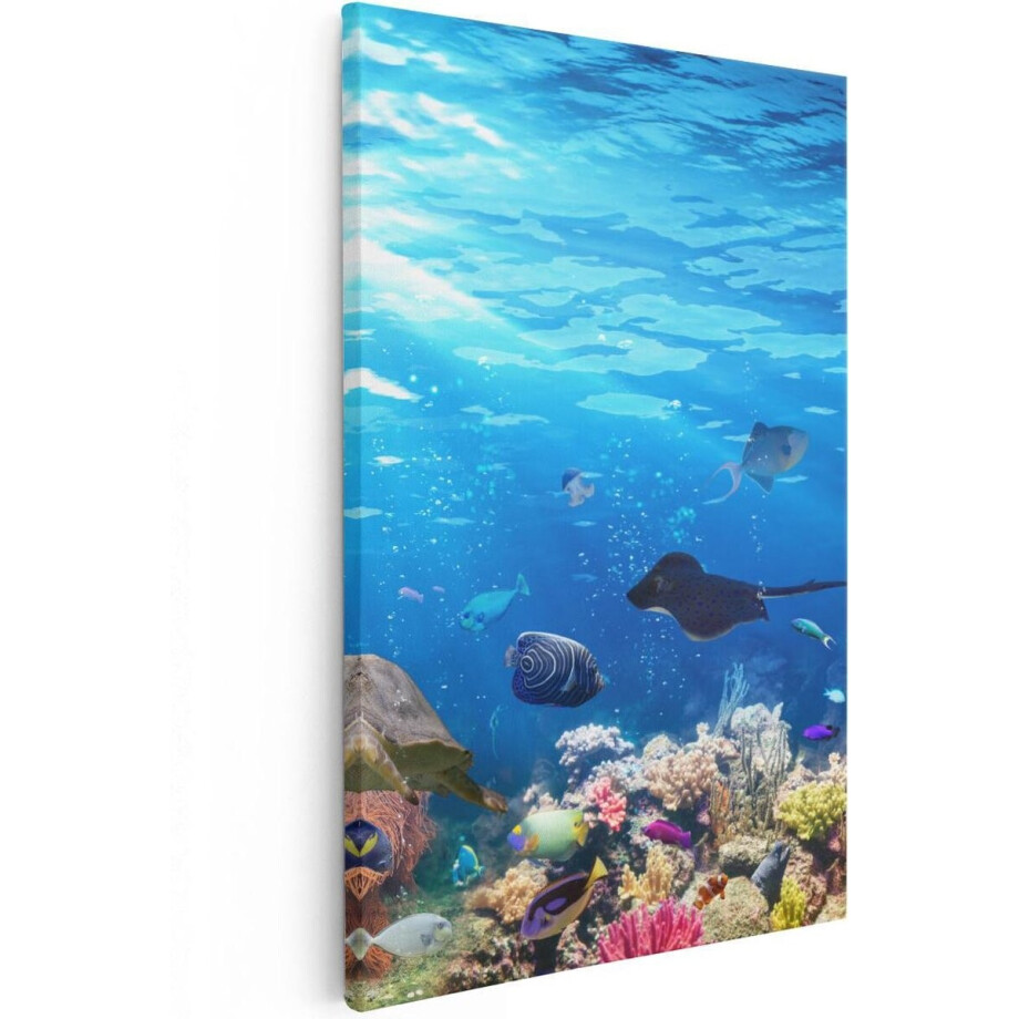 Artaza Canvas Schilderij Onderwaterwereld - 80x120 cm - Groot - Wanddecoratie Zee - Muurdecoratie Vissen - Decoratie Koraalrif afbeelding 1