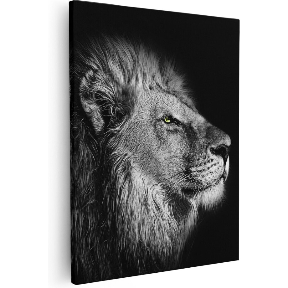 Artaza Canvas Schilderij Leeuw - Leeuwenkop - Zwart Wit - 80x100 - Groot - Foto Op Canvas - Canvas Print afbeelding 1