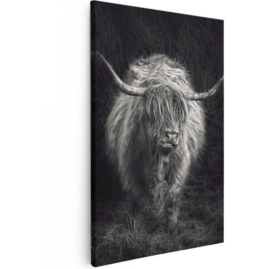 Artaza Canvas Schilderij Schotse Hooglander Koe - Zwart Wit - 80x120 - Groot - Foto Op Canvas - Canvas Print afbeelding 1