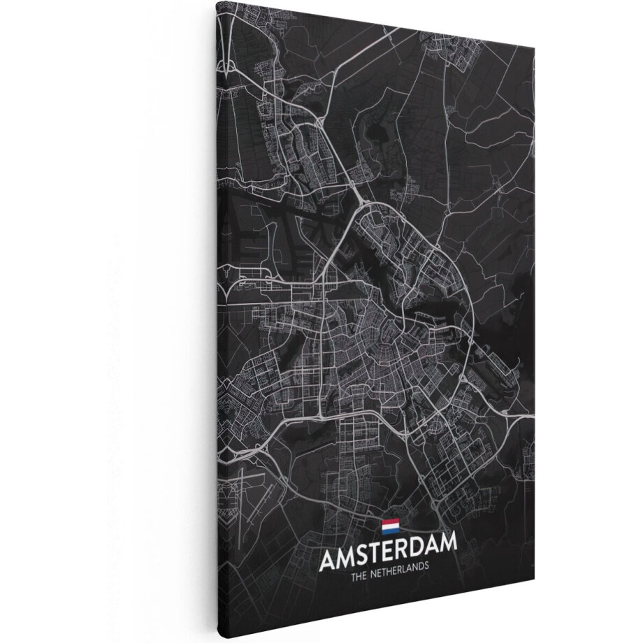 Artaza Canvas Schilderij Amsterdam - 20x30 cm - Klein - Wanddecoratie Plattegrond - Muurdecoratie Woonkamer - Kamer Accessoires afbeelding 1