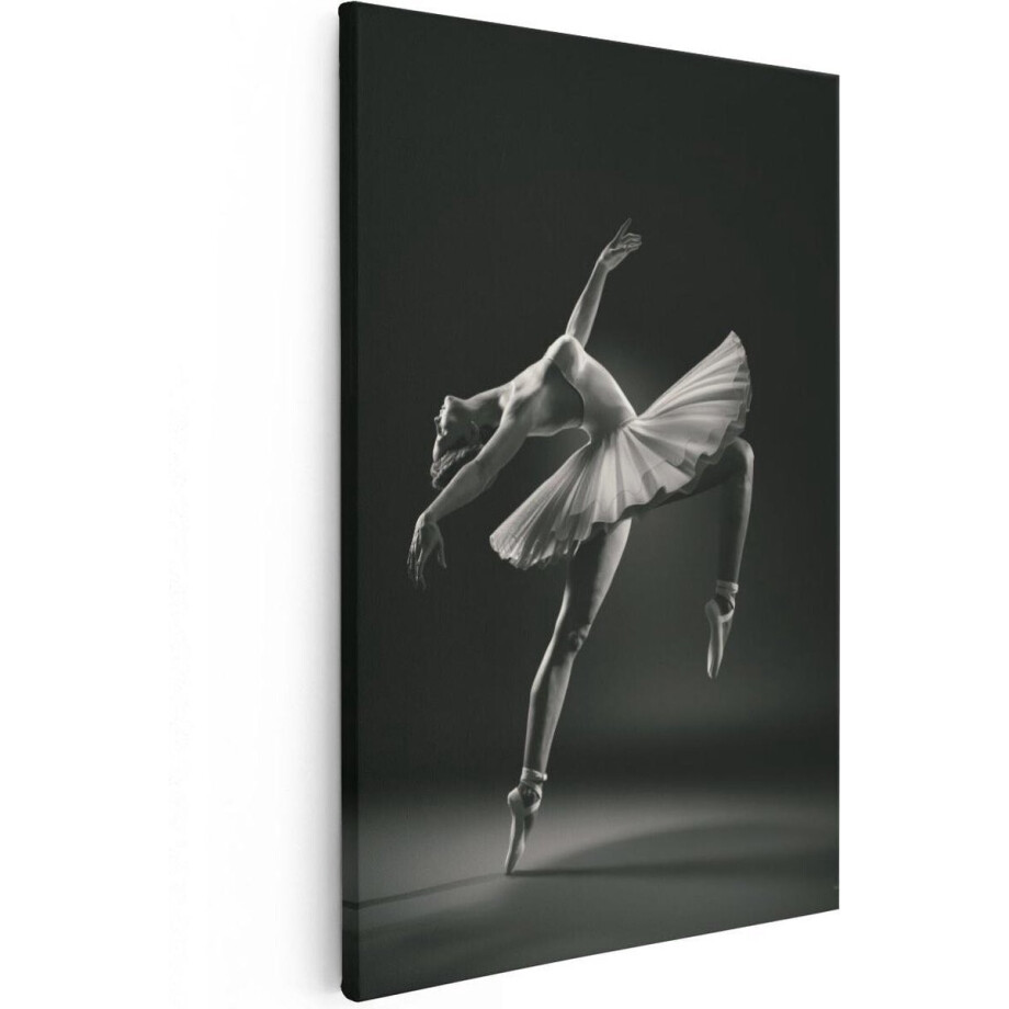 Artaza Canvas Schilderij Ballerina op Haar Tenen - Ballet - Zwart Wit - 60x90 - Foto Op Canvas - Canvas Print afbeelding 1