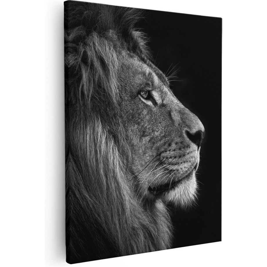 Artaza Canvas Schilderij Leeuw - Leeuwenkop - Zwart Wit - 80x100 - Groot - Foto Op Canvas - Canvas Print afbeelding 1