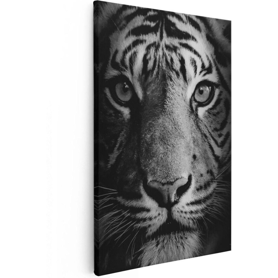 Artaza Canvas Schilderij Tijgerkop - Tijger - Zwart Wit - 60x90 - Foto Op Canvas - Canvas Print afbeelding 1