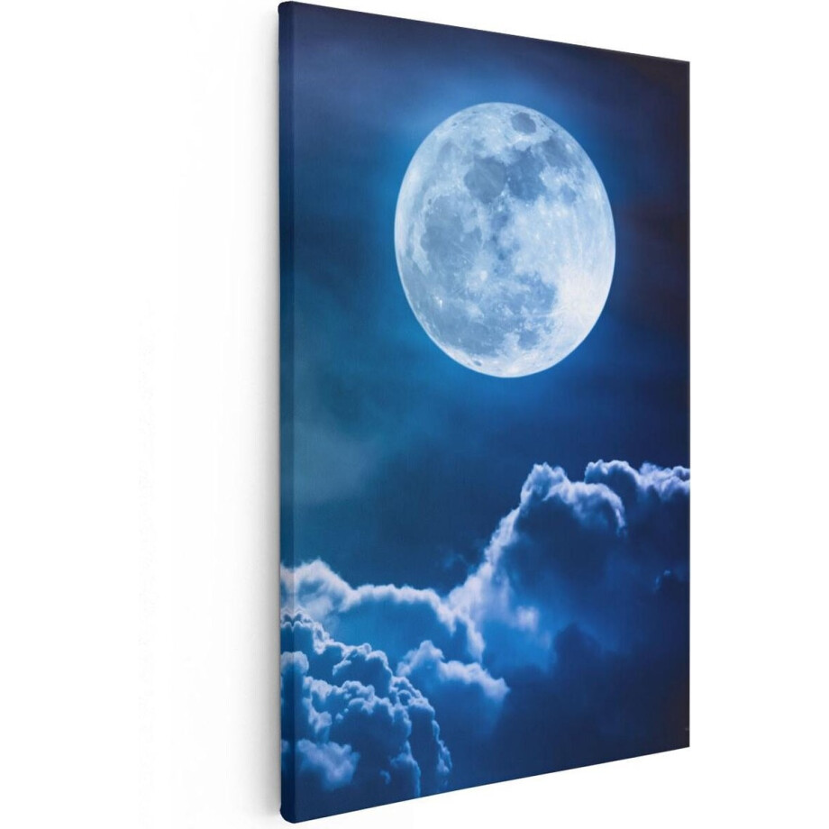 Artaza Canvas Schilderij Maan - 40x60 cm - Wanddecoratie Nachtlucht - Muurdecoratie Wolken - Decoratie Woonkamer afbeelding 1