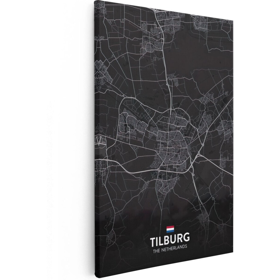 Artaza Canvas Schilderij Stadskaart Tilburg in het Zwart - 80x120 - Groot - Muurdecoratie - Canvas Print afbeelding 1