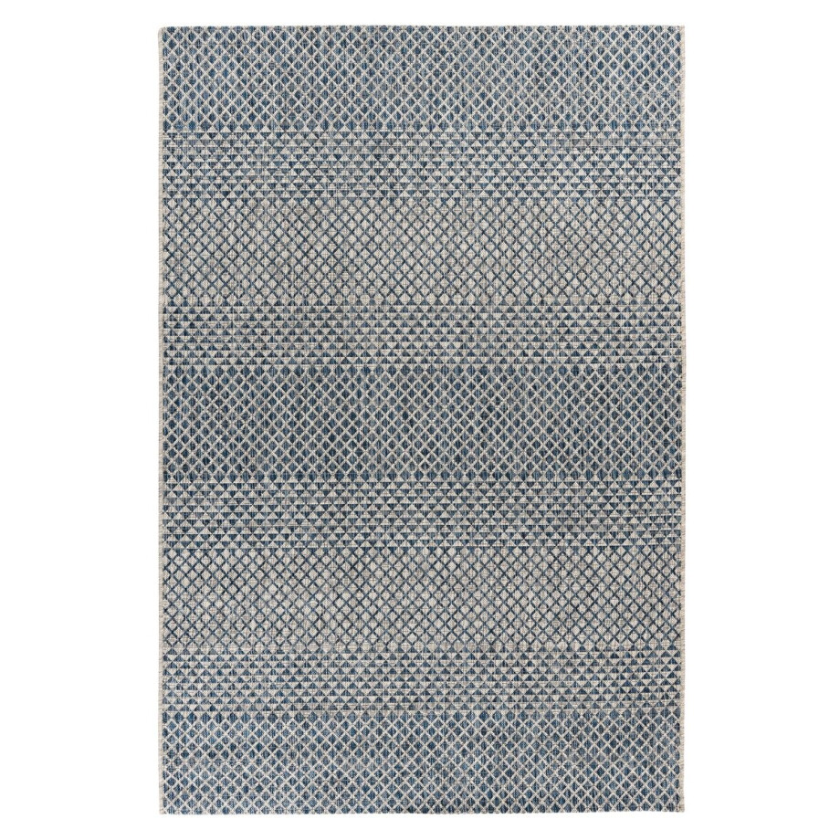 Padiro laagpolig vloerkleed 80 x 150 cm - blauw - geometrisch gestipt patroon - geschikt voor vloerverwarming - van polypropyleen Padiro laagpolig vloerkleed 80 x 150 cm - blauw - geometrisch gestipt patroon - geschikt voor vloerverwarming - van polypropyleen afbeelding 1