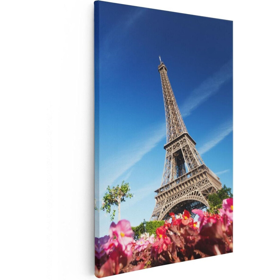 Artaza Canvas Schilderij Parijs - 20x30 cm - Klein - Wanddecoratie Eiffeltoren - Muurdecoratie Bloemen - Kamer Accessoires Frankrijk afbeelding 1