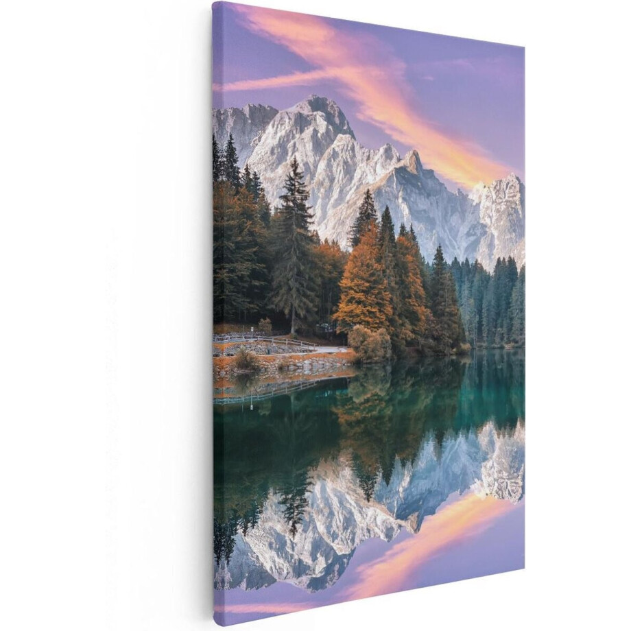 Artaza Canvas Schilderij Meer Met Weerspiegeling Van De Bergen - 80x120 - Groot - Foto Op Canvas - Canvas Print afbeelding 1