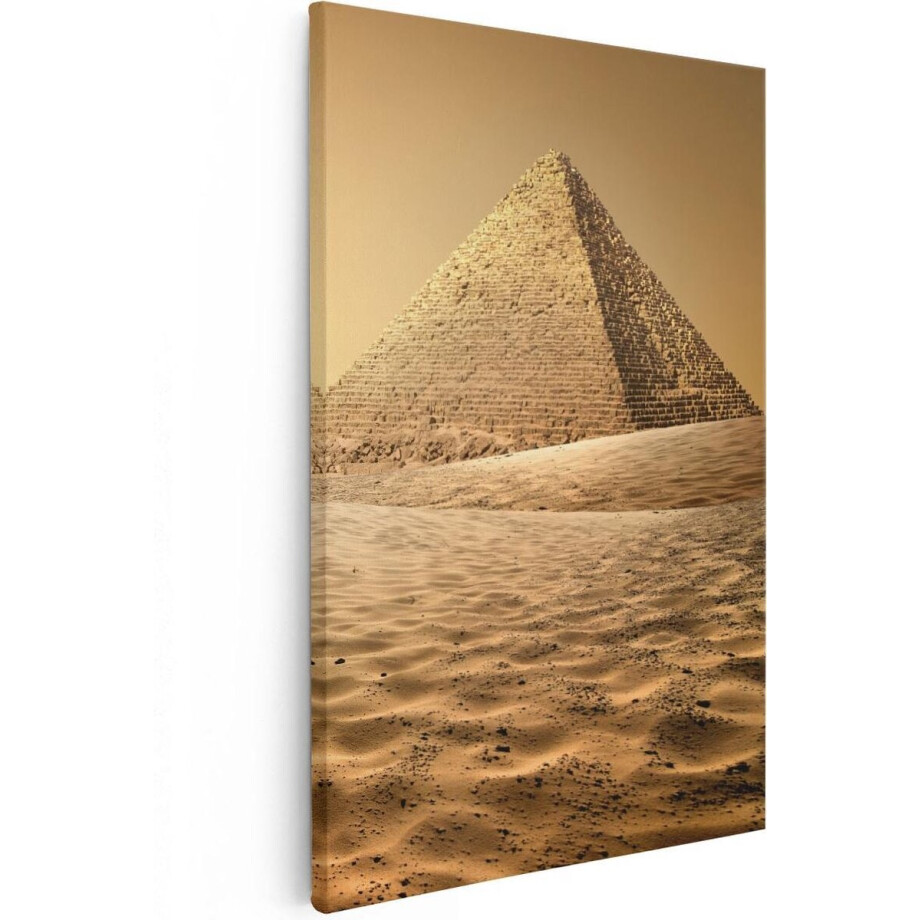 Artaza Canvas Schilderij Piramides Egypte - 60x90 cm - Wanddecoratie Woestijn - Muurdecoratie Zonsondergang - Schilderijen Op Canvas afbeelding 1