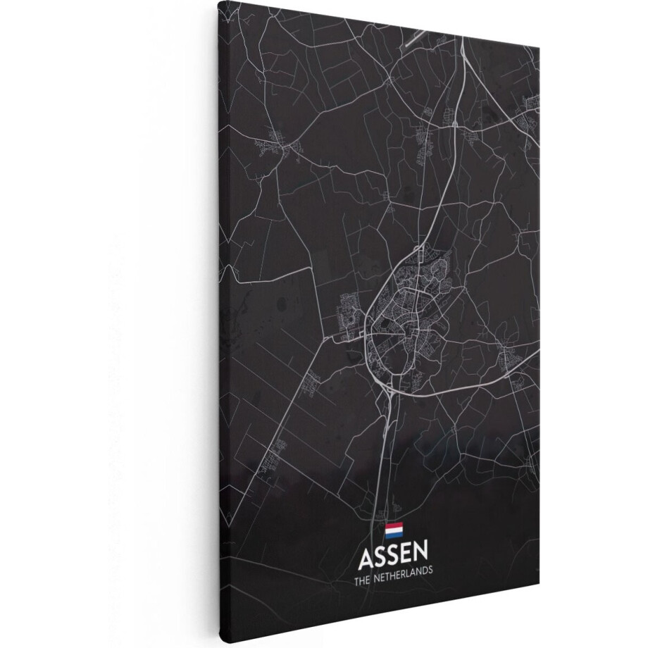 Artaza Canvas Schilderij Stadskaart Assen in het Zwart - 80x120 - Groot - Muurdecoratie - Canvas Print afbeelding 1