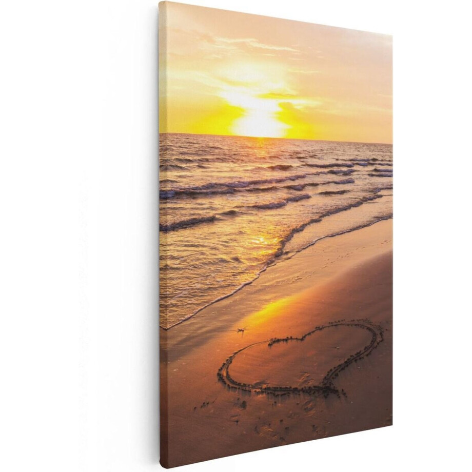 Artaza Canvas Schilderij Zonsondergang Op Het Strand Met Een Hartje - 20x30 - Klein - Foto Op Canvas - Canvas Print afbeelding 1