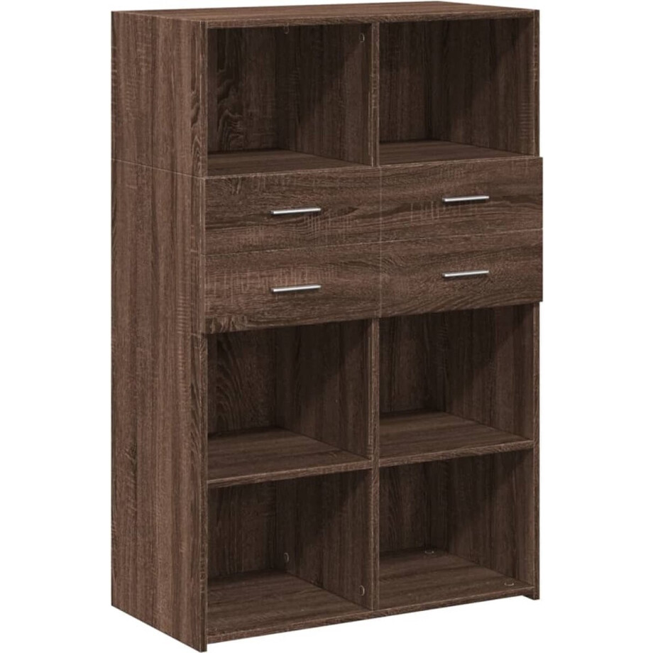 vidaXL - Hoge - kast - 80x42,5x124 - cm - bewerkt - hout - bruin - eikenkleurig vidaXL - Hoge - kast - 80x42,5x124 - cm - bewerkt - hout - bruin - eikenkleurig afbeelding 1