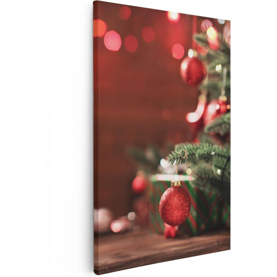 Artaza Canvas Schilderij Kerstboom Met Rode Lichtjes En Kerstballen - 20x30 - Klein - Foto Op Canvas - Canvas Print afbeelding 1