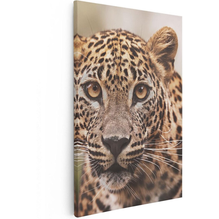 Artaza Canvas Schilderij Luipaard Van Dichtbij Met Grote Ogen - 60x90 - Foto Op Canvas - Canvas Print afbeelding 1