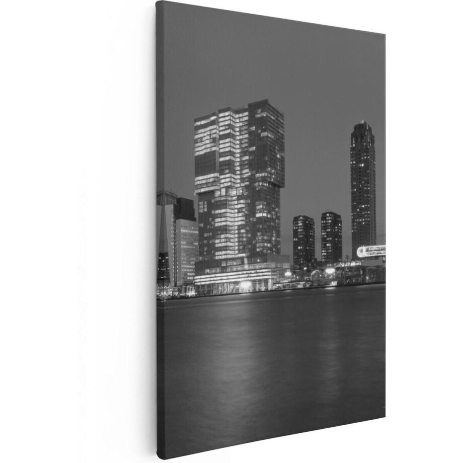 Artaza Canvas Schilderij Rotterdamse Skyline - Zwart Wit - 20x30 - Klein - Foto Op Canvas - Canvas Print afbeelding 1