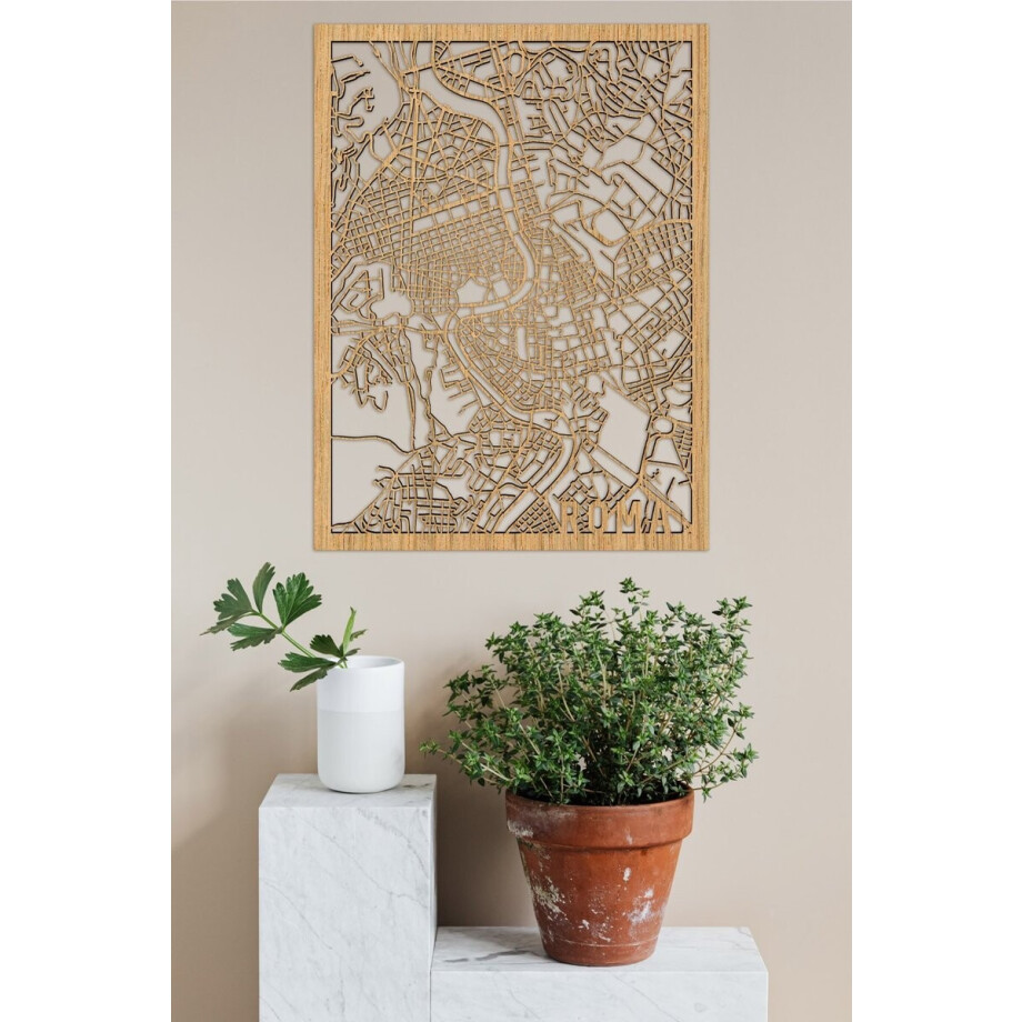 Houten Stadskaart Roma Eikenhout 100x75cm Wanddecoratie Voor Aan De Muur City Shapes afbeelding 1