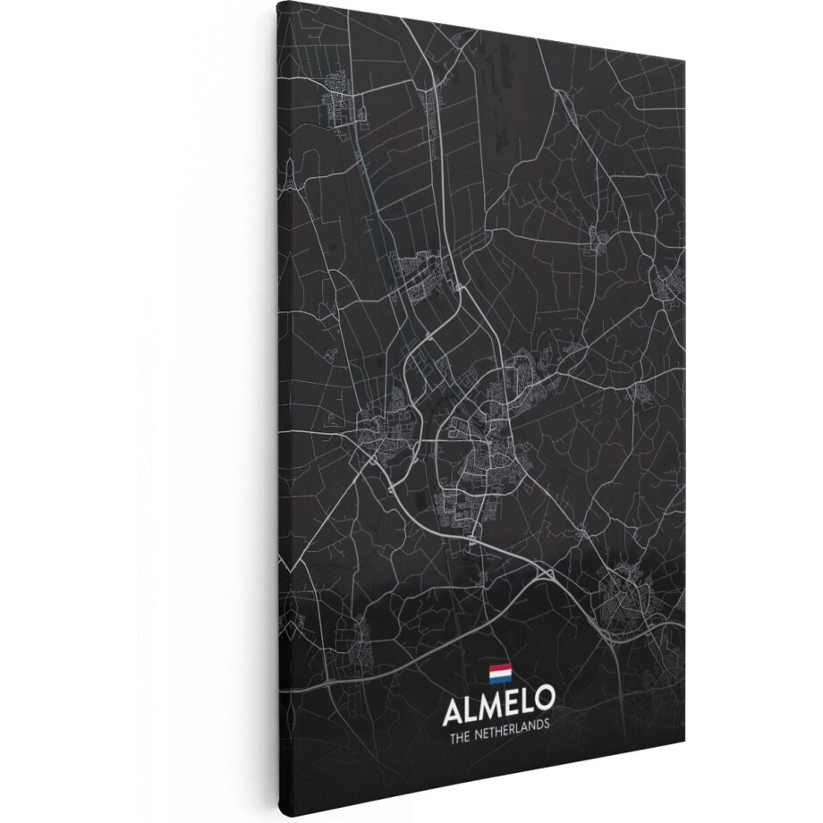 Artaza Canvas Schilderij Stadskaart Almelo in het Zwart - 40x60 - Poster Foto op Canvas - Canvas Print afbeelding 1