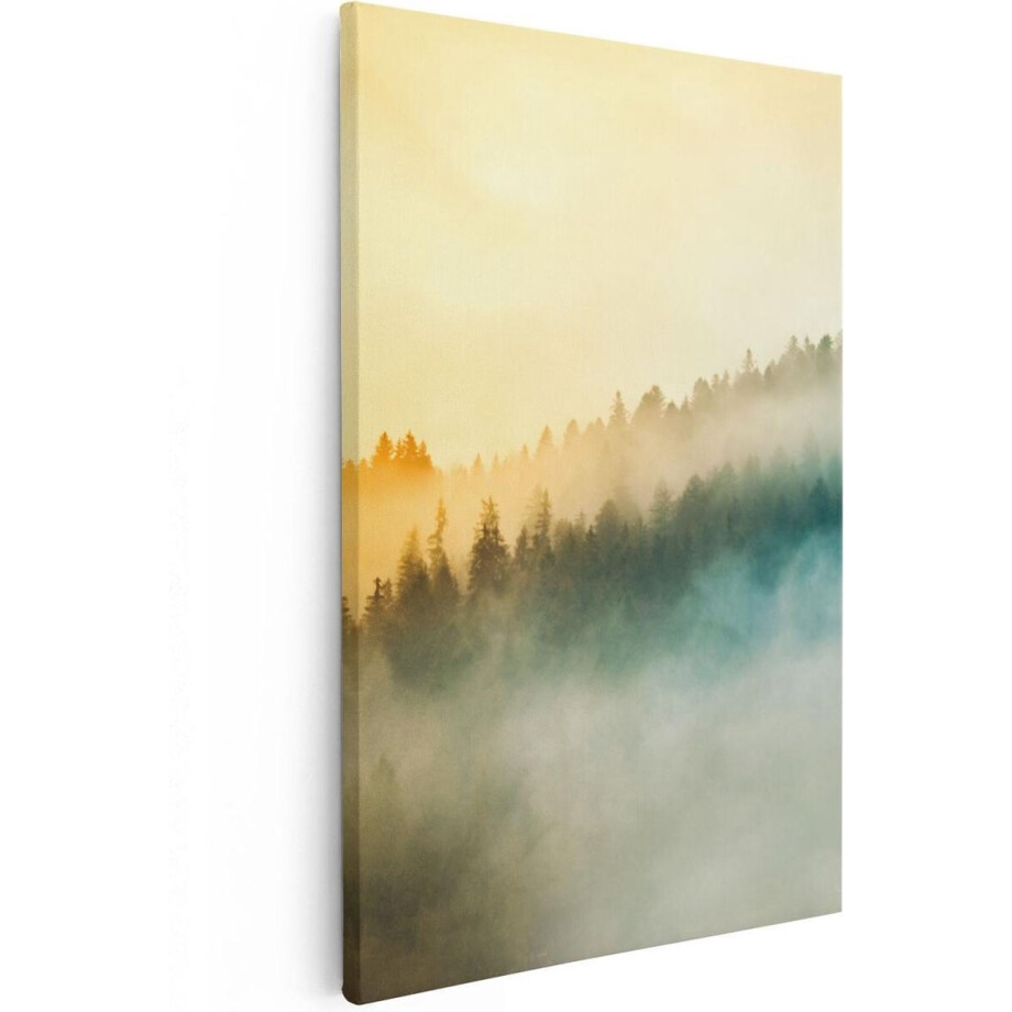 Artaza Canvas Schilderij Kleurrijke Zonsopgang In Het Bos Met Mist - 60x90 - Foto Op Canvas - Canvas Print afbeelding 1