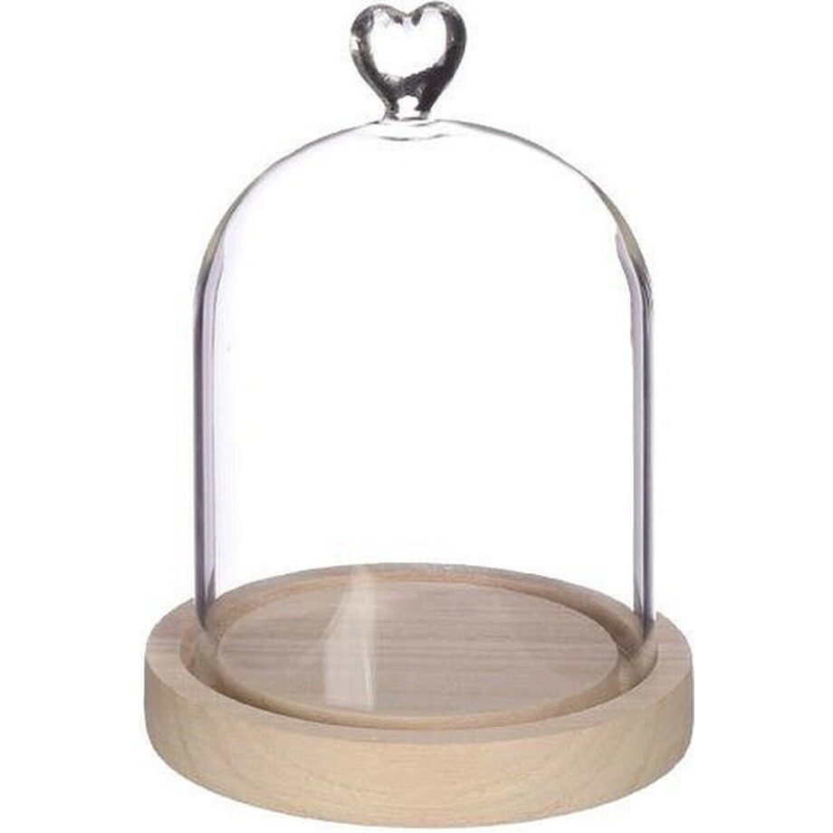 Ideas4Seasons Decoratie stolp met hartje - klein - houten plateau - D12 x H15 cm - presentatie stolpen Ideas4Seasons Decoratie stolp met hartje - klein - houten plateau - D12 x H15 cm - presentatie stolpen afbeelding 1