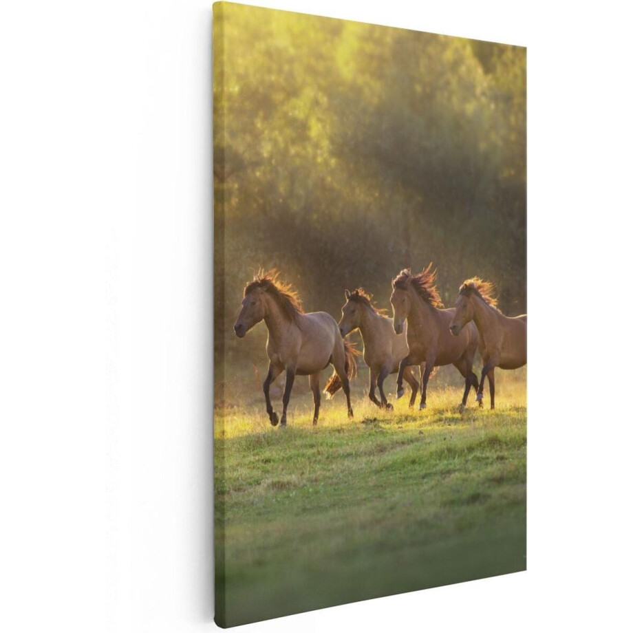 Artaza Canvas Schilderij Kudde Bruine Paarden In De Wei - 80x120 - Groot - Foto Op Canvas - Canvas Print afbeelding 1