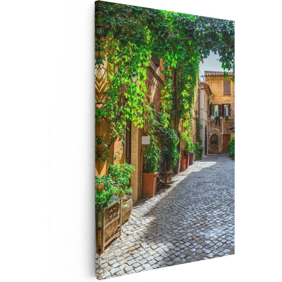 Artaza Canvas Schilderij Straatje in Rome met Groene Planten - 40x60 - Poster Foto op Canvas - Canvas Print afbeelding 1