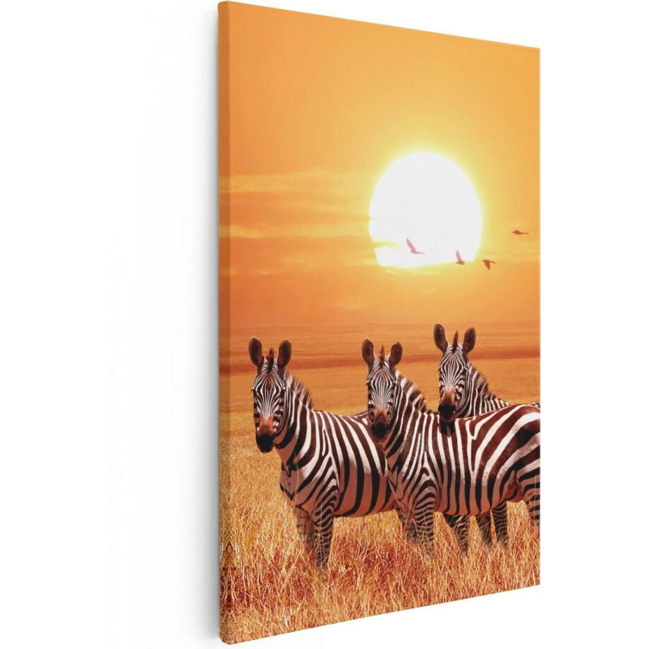 Artaza Canvas Schilderij Zebra - 40x60 cm - Wanddecoratie Afrika - Muurdecoratie Zonsondergang - Schilderijen Op Canvas Dieren afbeelding 1