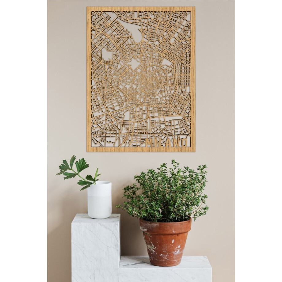 Houten Stadskaart Milano Eikenhout 30x40cm Wanddecoratie Voor Aan De Muur City Shapes afbeelding 1