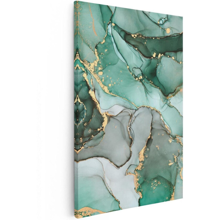 Artaza Canvas Schilderij Abstract - 80x120 cm - Groot - Wanddecoratie Marmer Goud - Muurdecoratie Groen - Schilderijen Op Canvas afbeelding 1