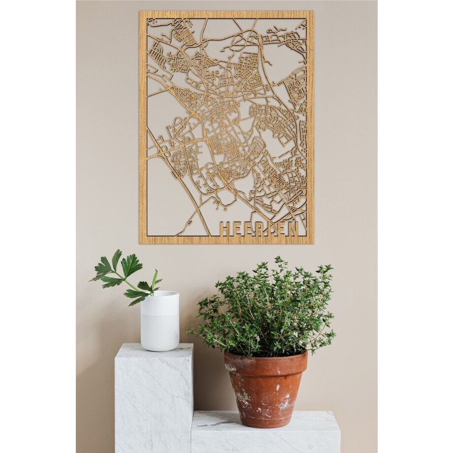 Houten Stadskaart Heerlen Eikenhout 100x75cm Wanddecoratie Voor Aan De Muur City Shapes afbeelding 1