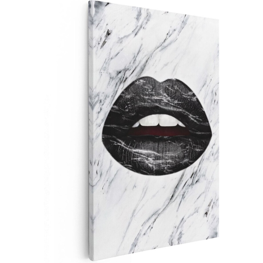 Artaza Canvas Schilderij Lippen Marmer - 40x60 cm - Wanddecoratie Zwart - Muurdecoratie Marmer Schilderij - Decoratie Badkamer afbeelding 1