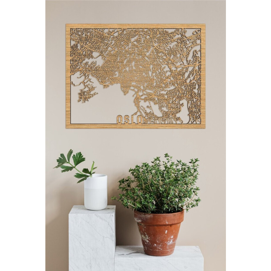 Houten Stadskaart Oslo Eikenhout 50x70cm Wanddecoratie Voor Aan De Muur City Shapes afbeelding 1