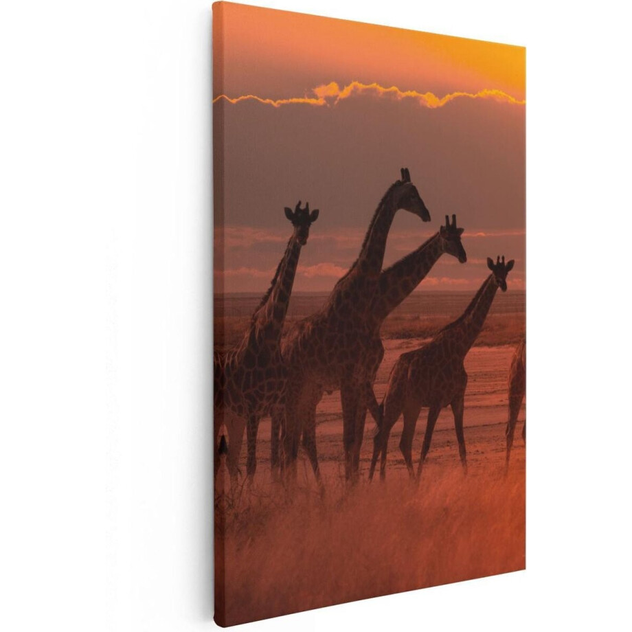 Artaza Canvas Schilderij Giraffe - 40x60 cm - Wanddecoratie Zonsondergang - Muurdecoratie Afrika - Schilderijen Op Canvas Dieren afbeelding 1