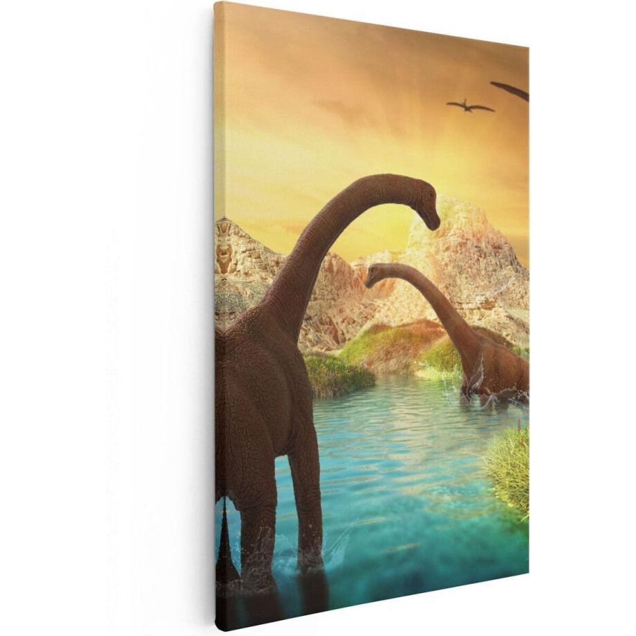 Artaza Canvas Schilderij Dinosauriërs in het Water - Dino's - 60x90 - Foto Op Canvas - Canvas Print afbeelding 1