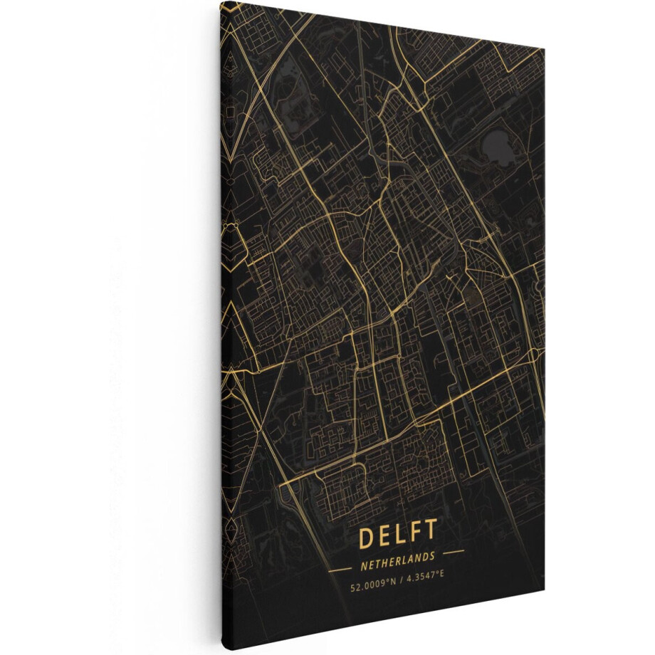 Artaza Canvas Schilderij Stadskaart Delft in het Goud en Zwart - 40x60 - Poster Foto op Canvas - Canvas Print Artaza Canvas Schilderij Stadskaart Delft in het Goud en Zwart - 40x60 - Poster Foto op Canvas - Canvas Print afbeelding 1