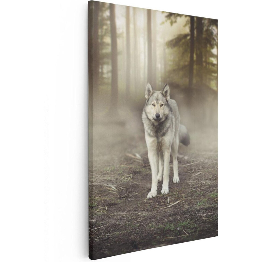 Artaza Canvas Schilderij Grijze Wolf In Het Bos - 40x60 - Poster Foto op Canvas - Canvas Print afbeelding 1