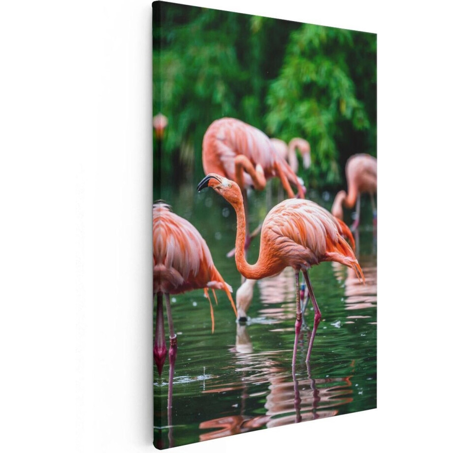 Artaza Canvas Schilderij Kudde Flamingo's in de Jungle in het Water - 80x120 - Groot - Foto Op Canvas - Canvas Print afbeelding 1
