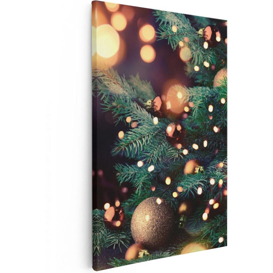 Artaza Canvas Schilderij Versierde Kerstboom Met Lichtjes - 60x90 - Foto Op Canvas - Canvas Print afbeelding 1