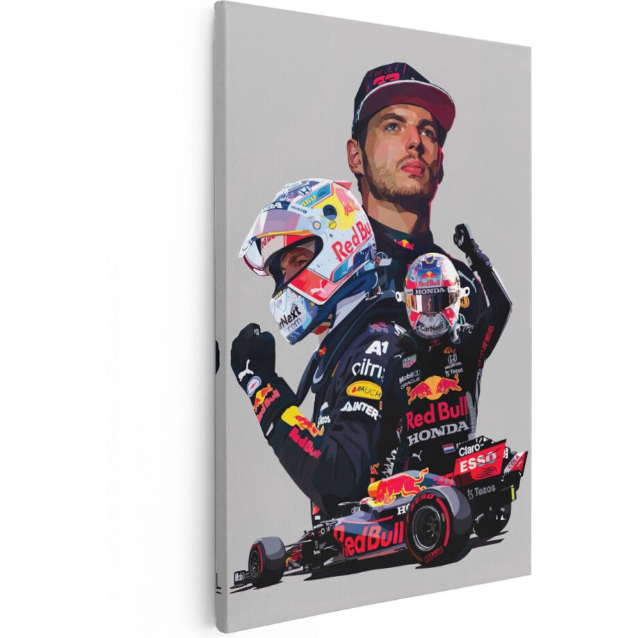 Artaza Canvas Schilderij Max Verstappen - 80x120 cm - Groot - Wanddecoratie Formule 1 - Muurdecoratie Red Bull - Pop Art Schilderij afbeelding 1